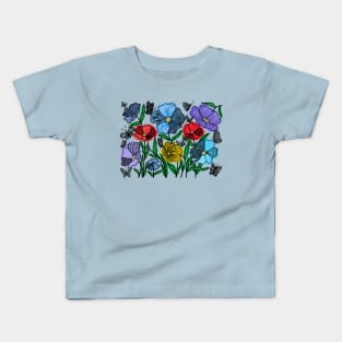 BOTANICAL FLORALS AND UNIQUE BUTTERFLIES DOODLES  _ DIGITAL BLACK LINE & WATERCOLORS Kids T-Shirt